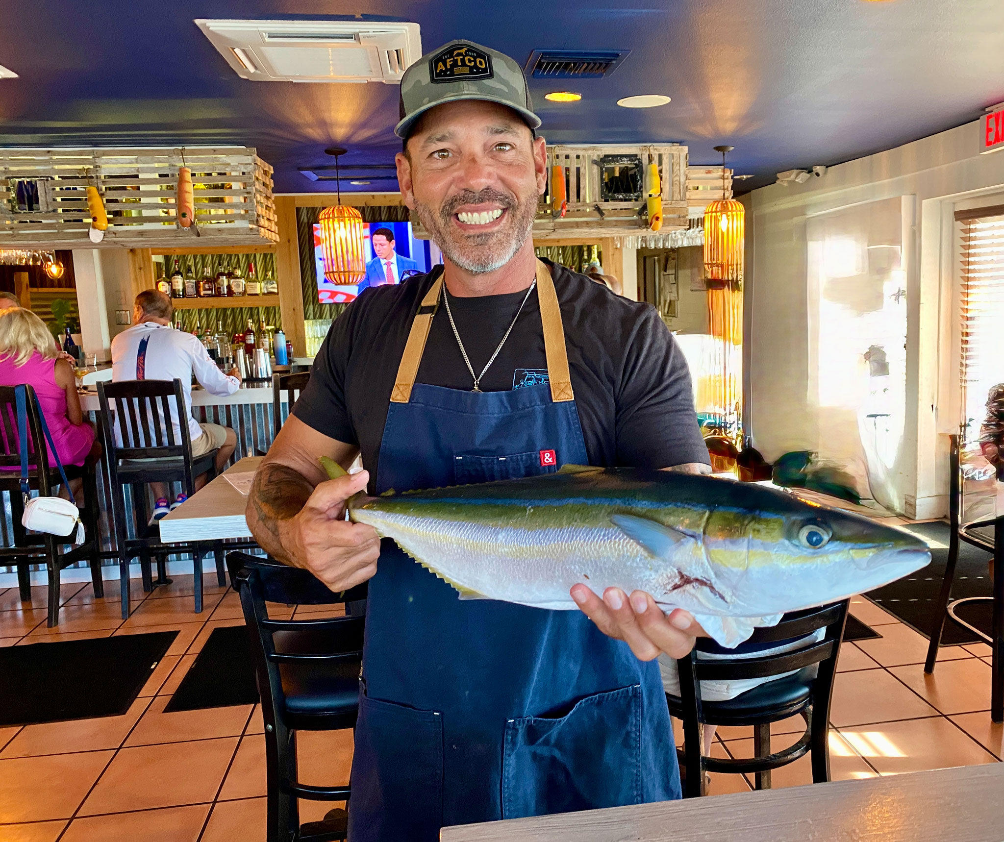 Sea Worthy Chef / Owner Jason Ruhe with fresh-caught Rainbow Runner that will become our crudo dish. You won't find rainbow runner fish at other restaurants around here.